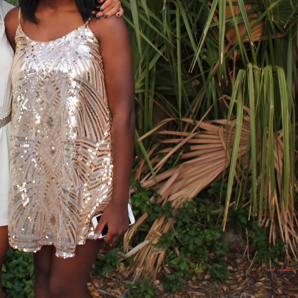 GOLD ADJUSTABLE STRAP DRESS